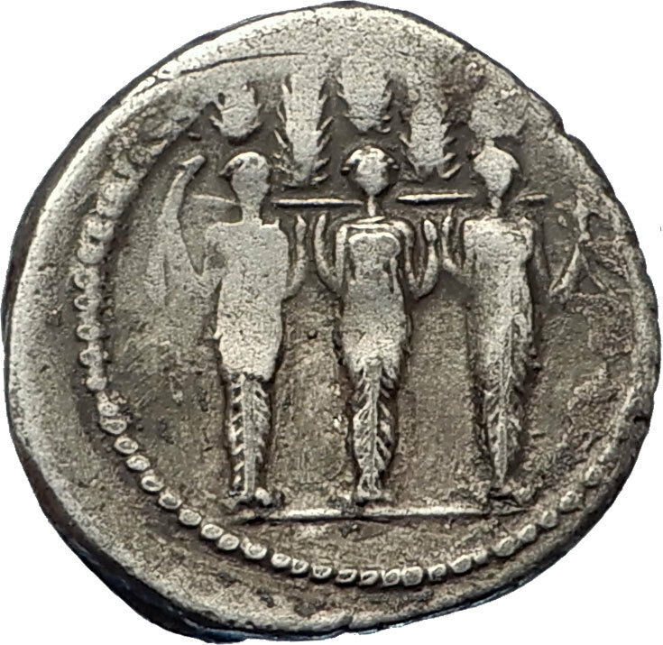 Roman Republic 43BC Larentia Hero Woman of Rome & Nymphs Silver Coin i67818