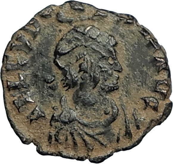 EUDOXIA Arcadius Wife 401AD Authentic Ancient Roman Coin VICTORY CHI-RHO i67727