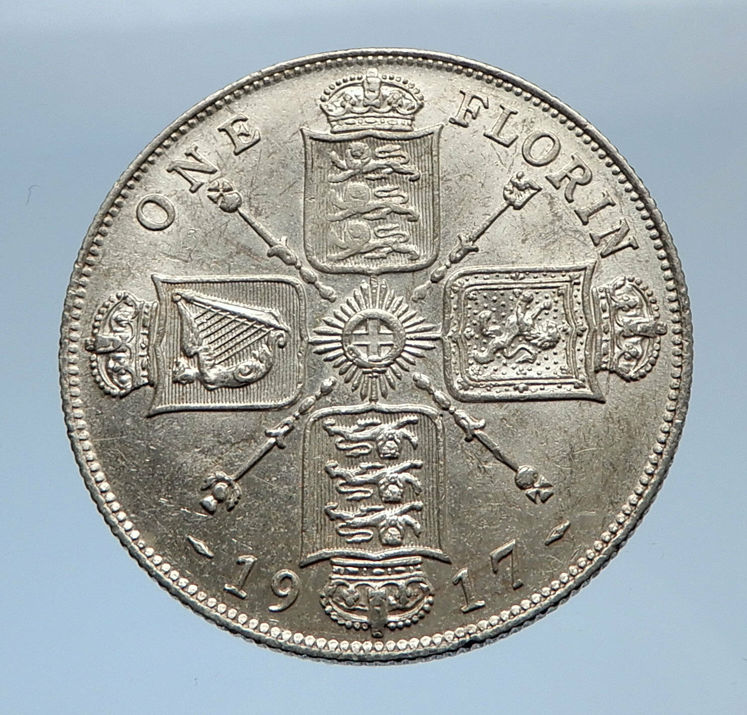 1917 United Kingdom Great Britain GEORGE V Silver Florin 2 Shillings Coin i69408