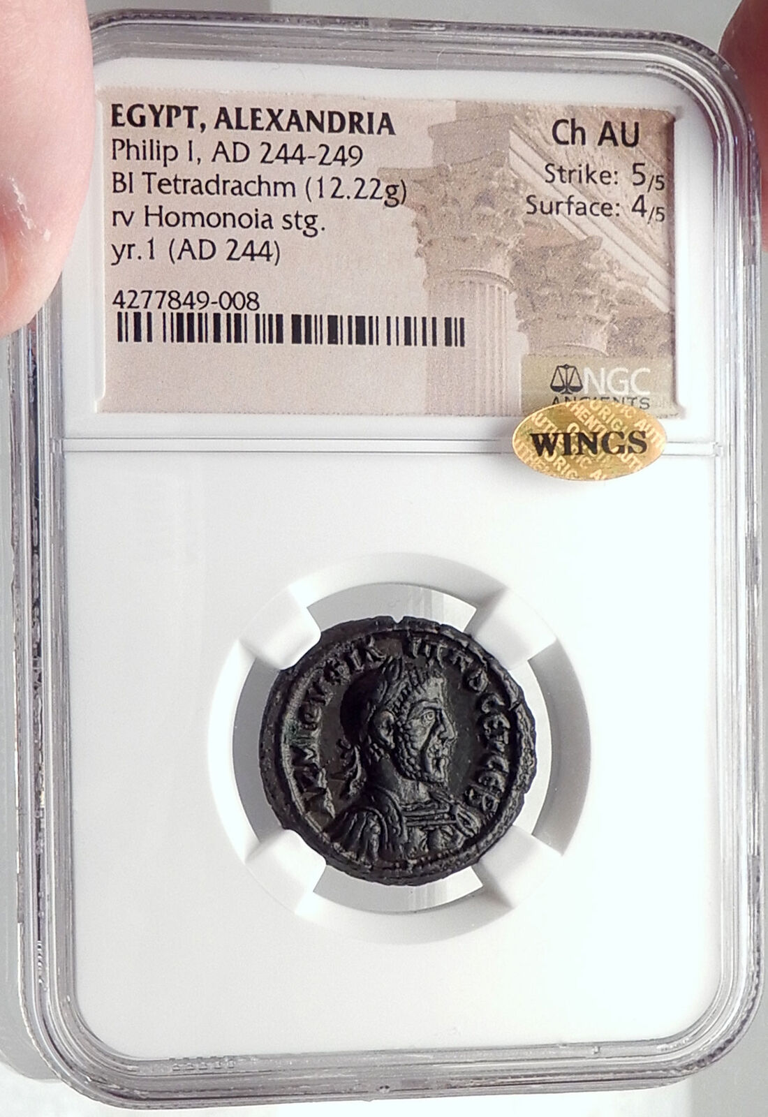 PHILIP I the Arab Authentic Ancient 244AD Alexandria Egypt Roman Coin NGC i70264