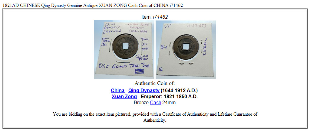 1821AD CHINESE Qing Dynasty Genuine Antique XUAN ZONG Cash Coin of CHINA i71462