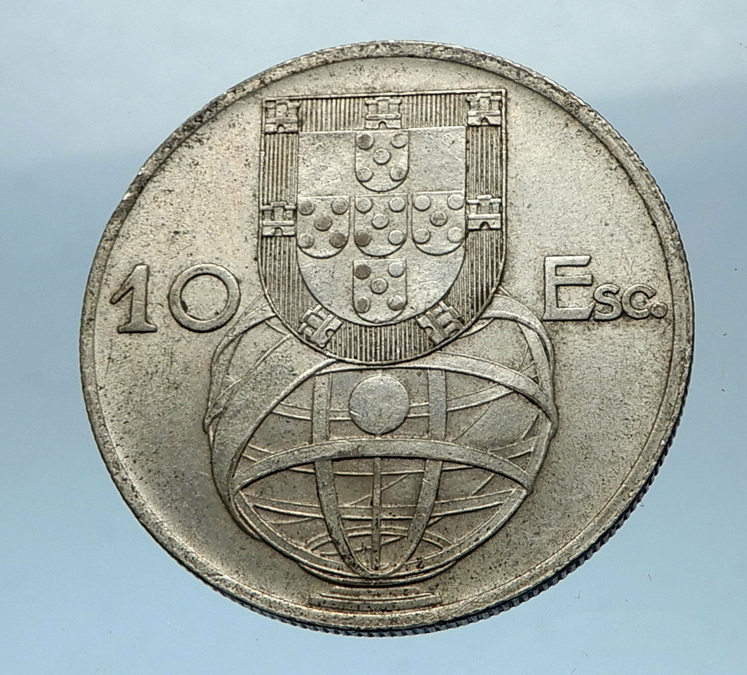 1954 PORTUGAL 0.33oz Silver 10 Escudos Coin w PORTUGUESE SAILING SHIP i68320