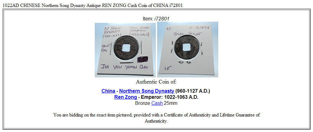 1022AD CHINESE Northern Song Dynasty Antique REN ZONG Cash Coin of CHINA i72801