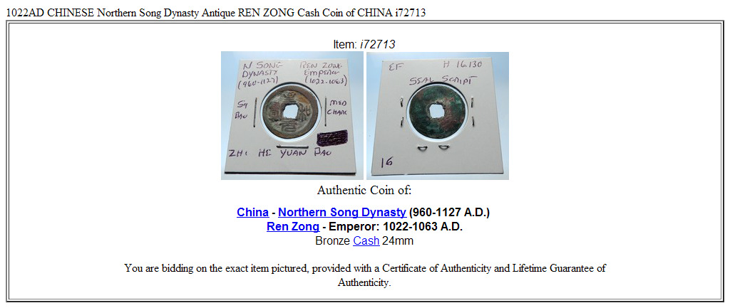 1022AD CHINESE Northern Song Dynasty Antique REN ZONG Cash Coin of CHINA i72713