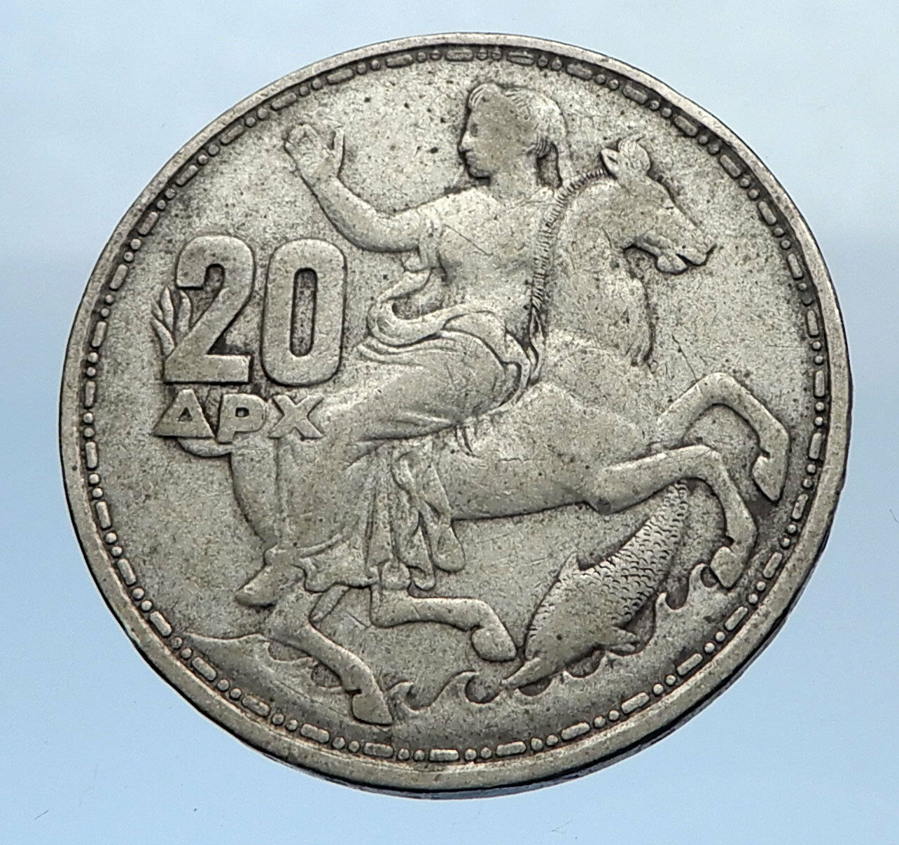 1960 GREECE King PAUL I Silver 20 Drachmai Coin SELENE DIANA MOON GODDESS i69865