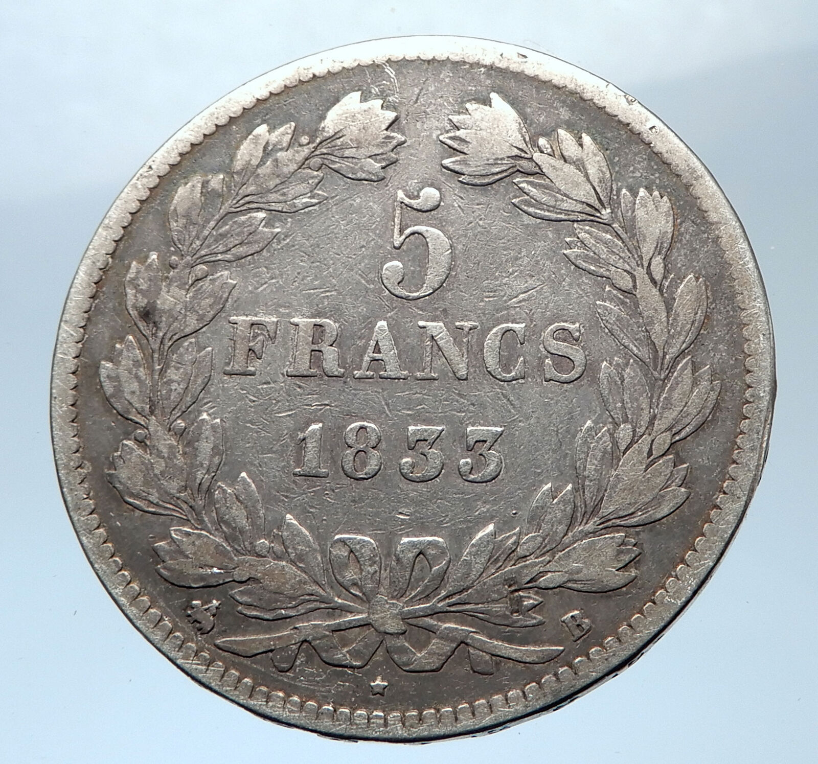 1833 FRANCE King Louis Philippe I French Antique Silver 5 Francs Coin i73921