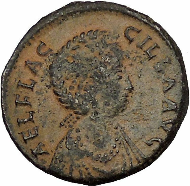 AELIA FLACILLA Theodosius I Wife 379AD CHI-RHO SHIELD Victory Roman Coin i54133