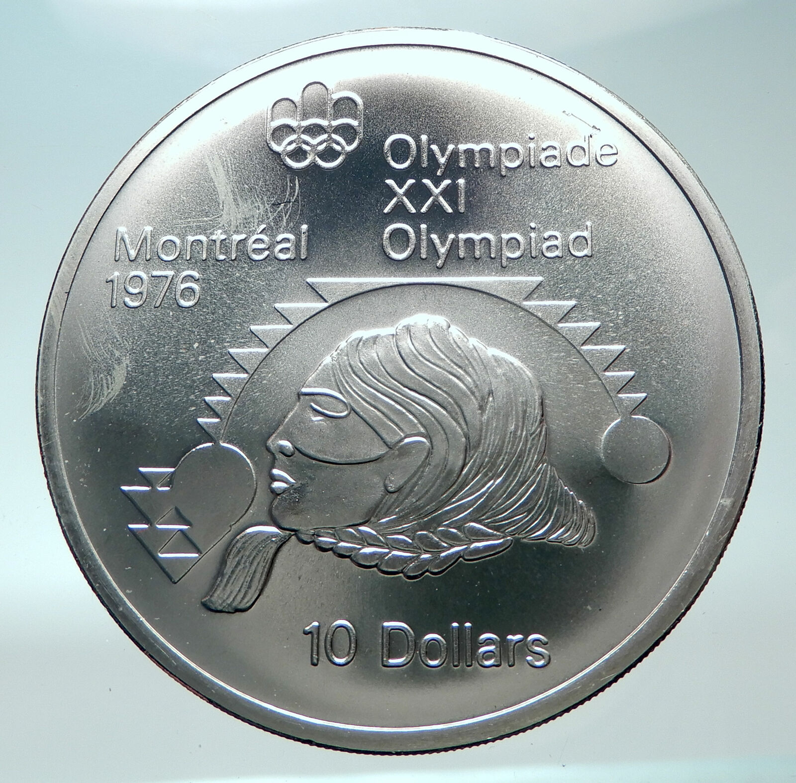 1975 CANADA Queen Elizabeth II Olympics Montreal SHOT PUT Silver $10 Coin i82019