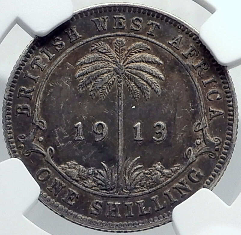 1913 British WEST AFRICA UK King George V Silver Shilling Coin NGC i81972