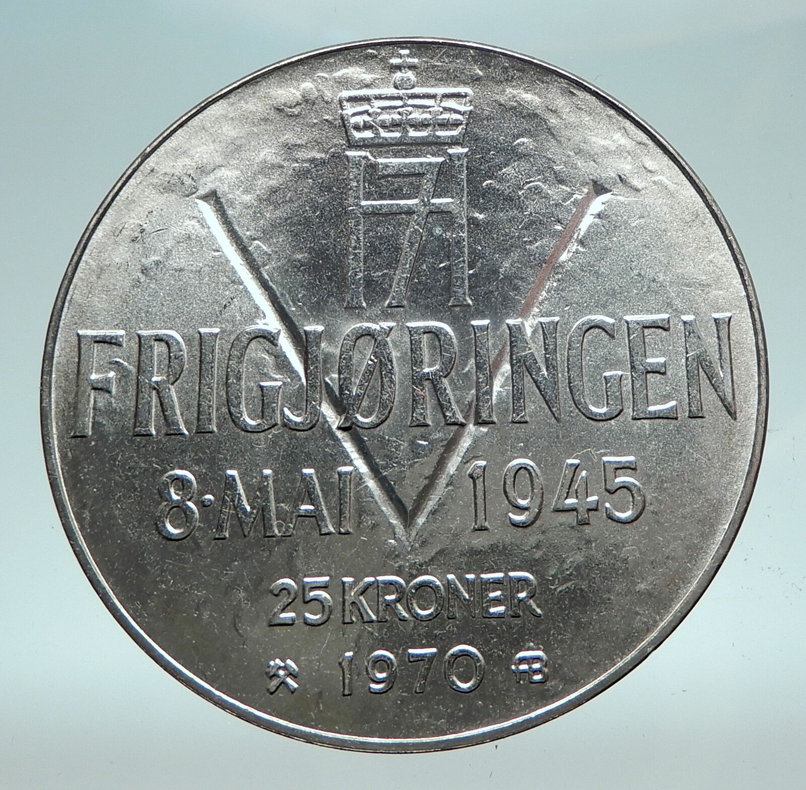 1970 NORWAY KING Olav V Haakon VII Norwegian 25 KR Silver 25 Kronor Coin i81639