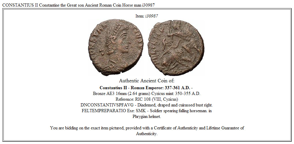 CONSTANTIUS II Constantine the Great son Ancient Roman Coin Horse man i30987