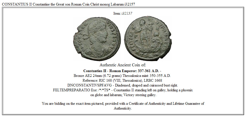 CONSTANTIUS II Constantine the Great son Roman Coin Christ monog Labarum i32157