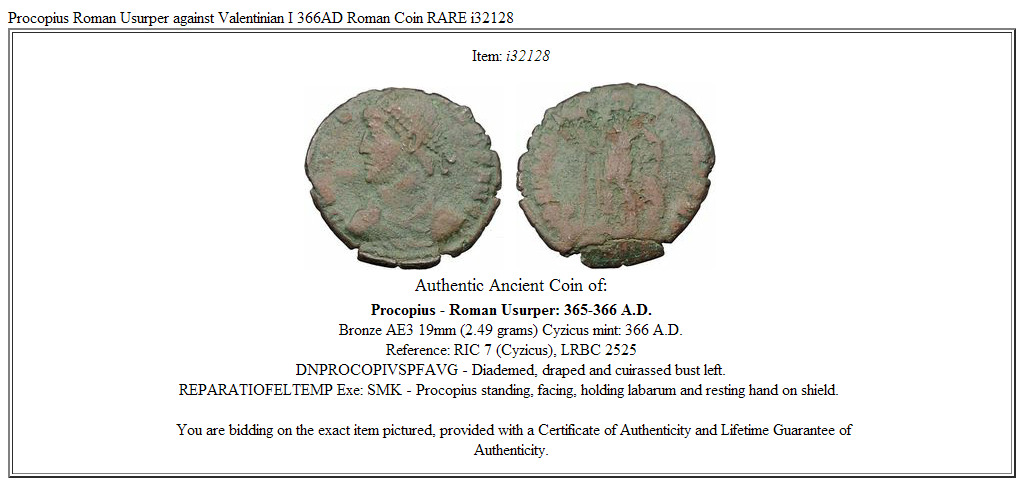 Procopius Roman Usurper against Valentinian I 366AD Roman Coin RARE i32128
