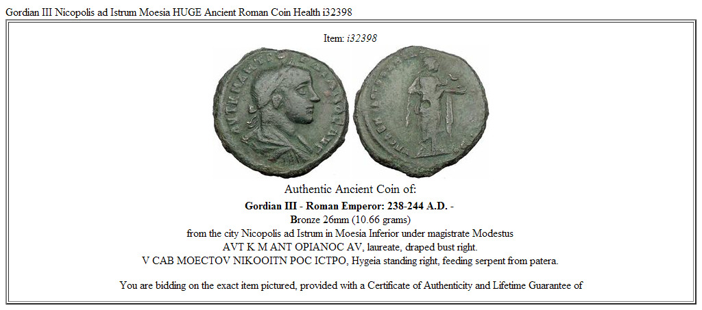 Gordian III Nicopolis ad Istrum Moesia HUGE Ancient Roman Coin Health i32398