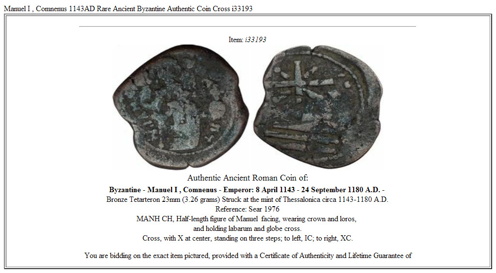 Manuel I , Comnenus 1143AD Rare Ancient Byzantine Authentic Coin Cross i33193