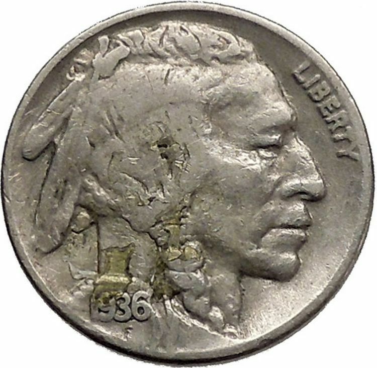 1936 BUFFALO NICKEL 5 Cents of United States of America USA Antique Coin i43807