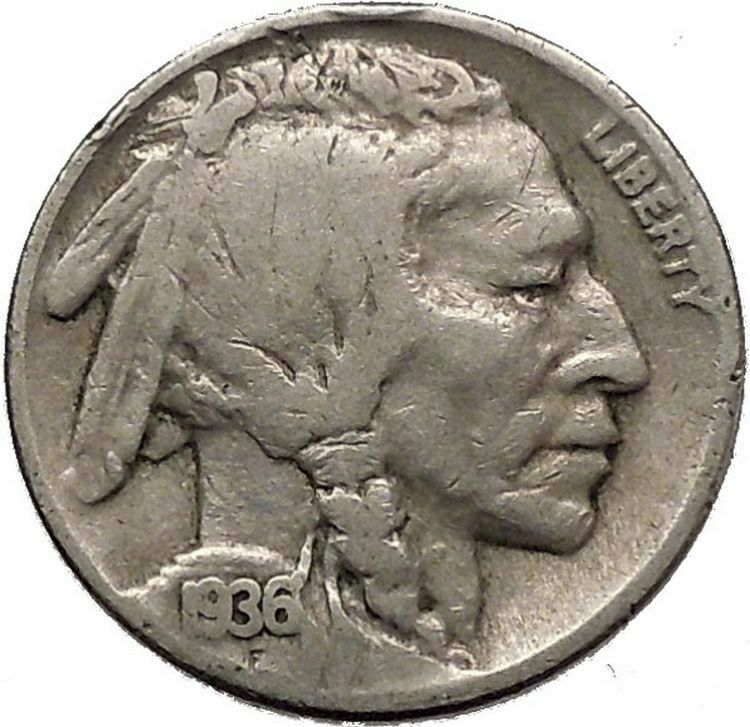 1936 BUFFALO NICKEL 5 Cents of United States of America USA Antique Coin i43841