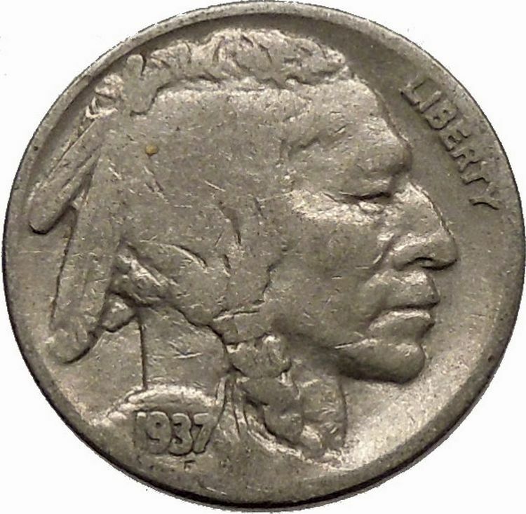 1937 BUFFALO NICKEL 5 Cents of United States of America USA Antique Coin i43912