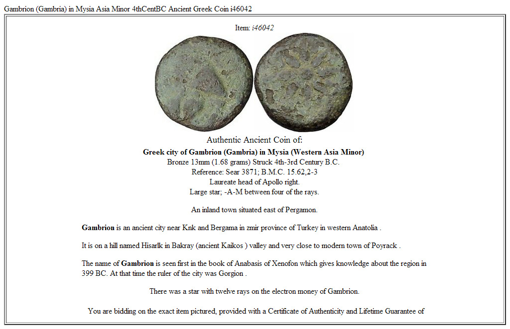 Gambrion (Gambria) in Mysia Asia Minor 4thCentBC Ancient Greek Coin i46042