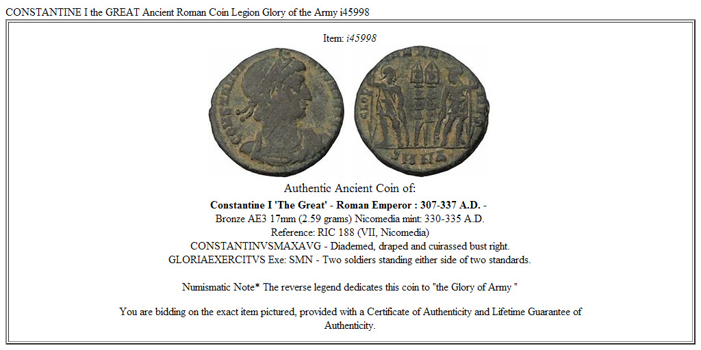 CONSTANTINE I the GREAT Ancient Roman Coin Legion Glory of the Army i45998