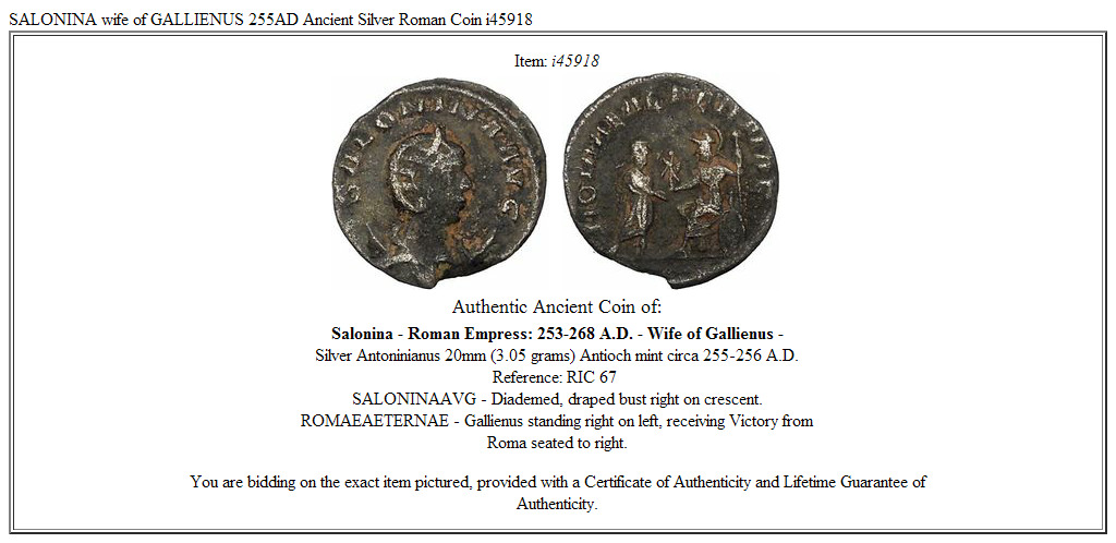 SALONINA wife of GALLIENUS 255AD Ancient Silver Roman Coin i45918