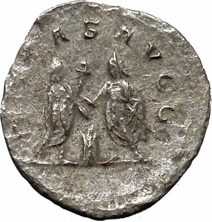 Valerian I & his son Gallienus sacrificing Rare Silver Ancient Roman Coin i46892