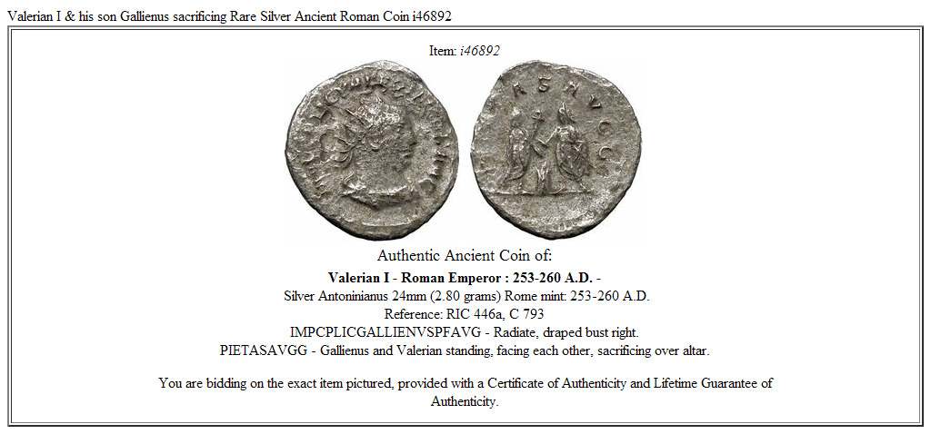 Valerian I & his son Gallienus sacrificing Rare Silver Ancient Roman Coin i46892