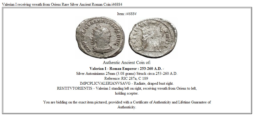 Valerian I receiving wreath from Oriens Rare Silver Ancient Roman Coin i46884