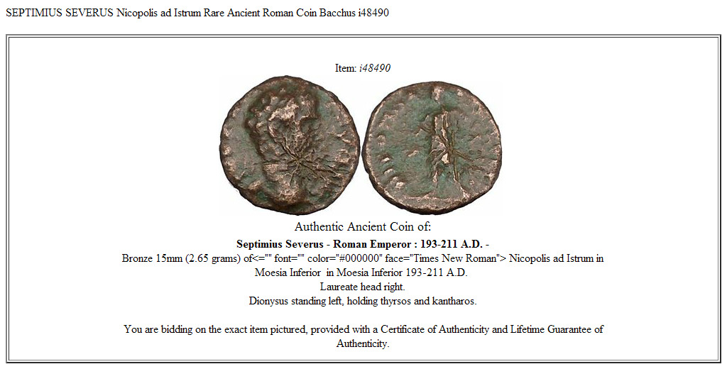 SEPTIMIUS SEVERUS Nicopolis ad Istrum Rare Ancient Roman Coin Bacchus i48490