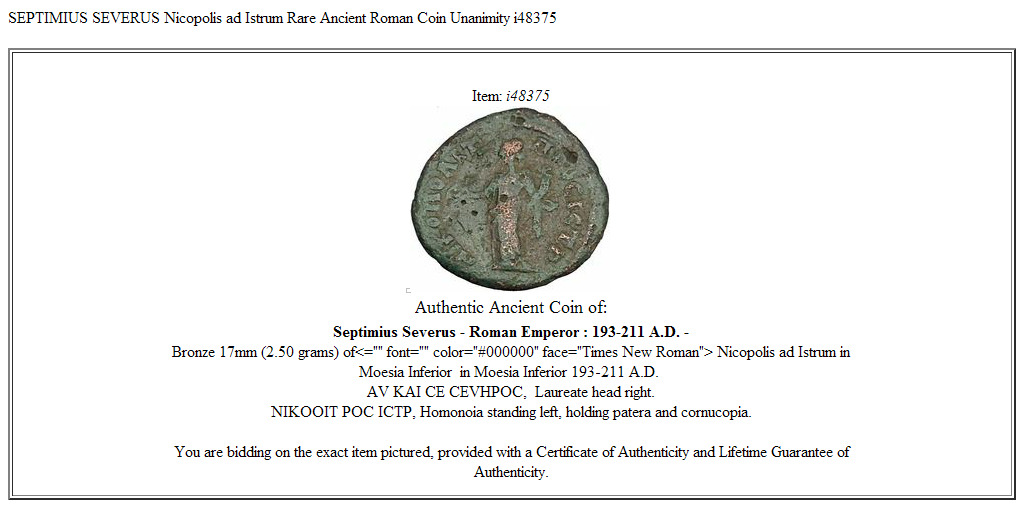 SEPTIMIUS SEVERUS Nicopolis ad Istrum Rare Ancient Roman Coin Unanimity i48375
