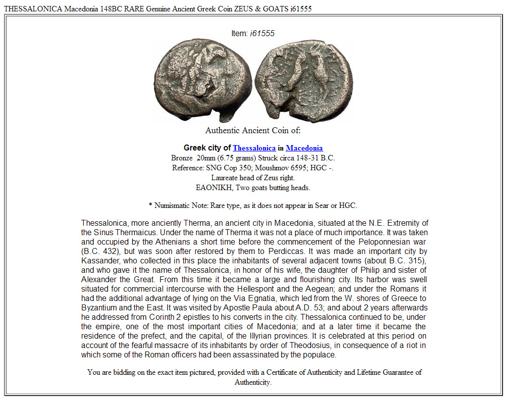 THESSALONICA Macedonia 148BC RARE Genuine Ancient Greek Coin ZEUS & GOATS i61555