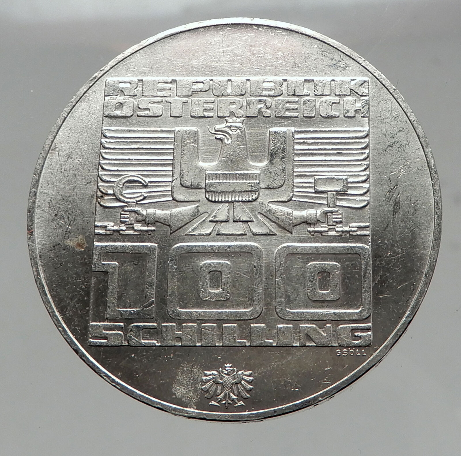 1976 Innsbruck WINTER Olympic Games AUSTRIA - SILVER 100 Schilling Coin i63018