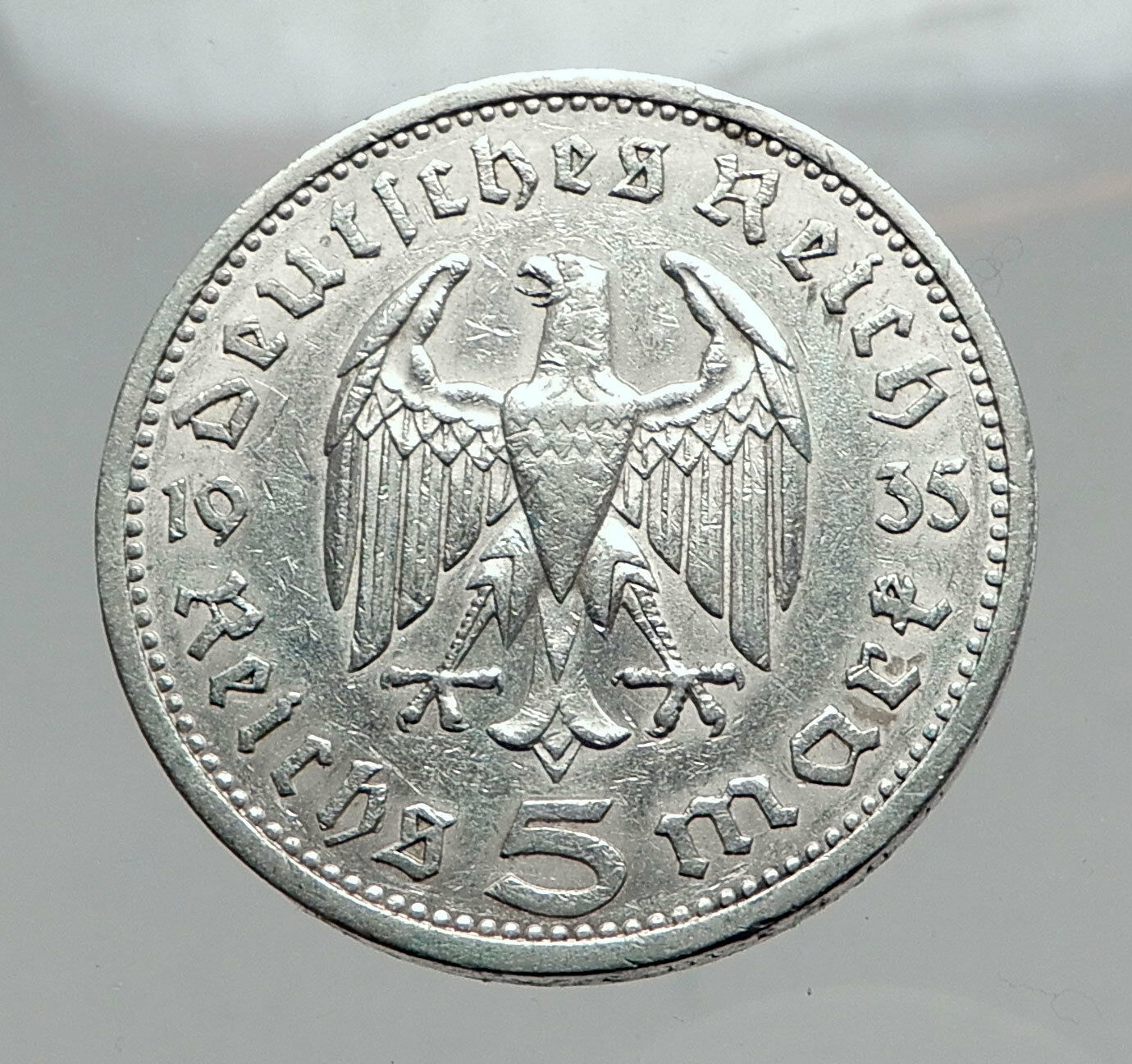 1935 Germany 2nd President Paul von Hindenburg Silver German 5 Marks Coin i64401