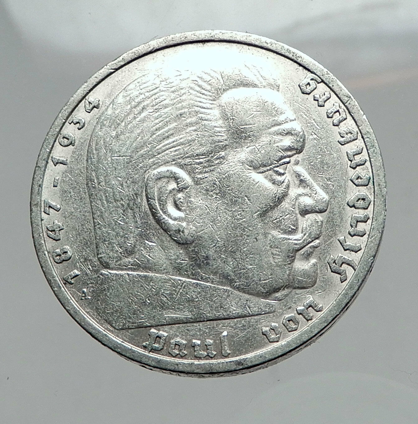 1935 Germany 2nd President Paul von Hindenburg Silver German 5 Marks Coin i64401