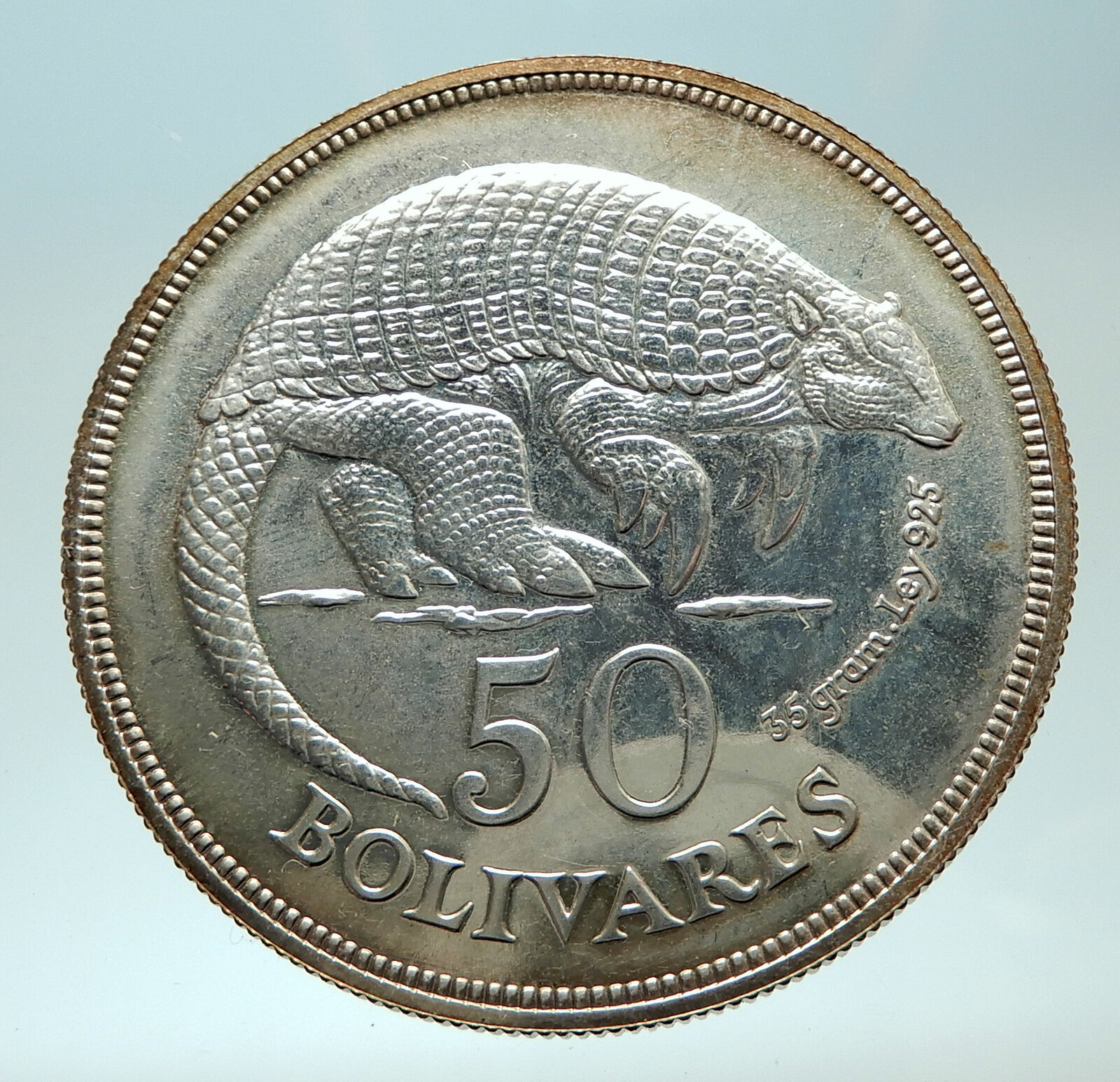 1975 VENEZUELA Armadillo Antique Genuine Proof Silver 50 Bolivars Coin i76876