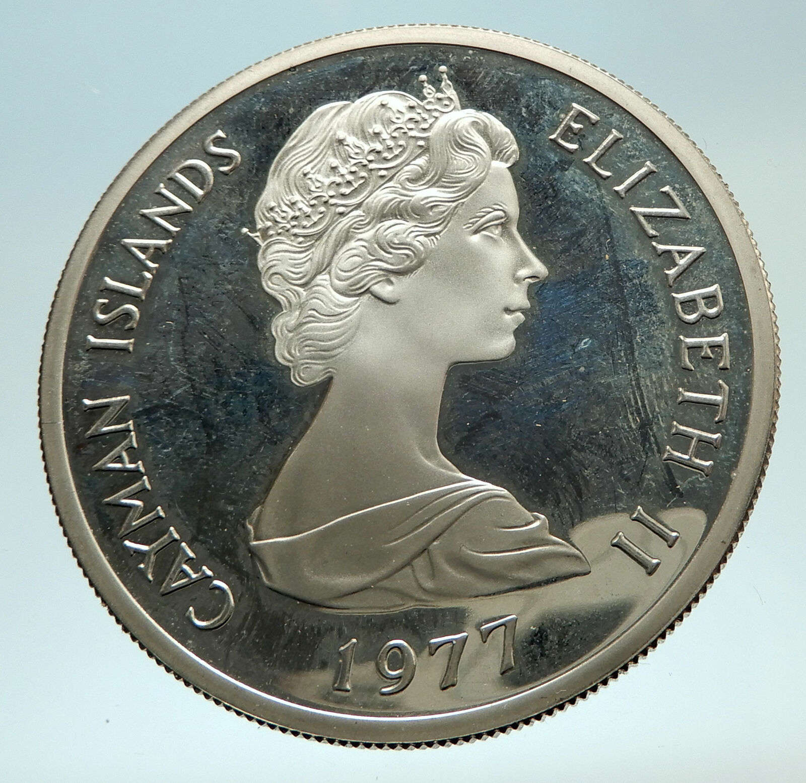 1979 CAYMAN ISLANDS 4.2cm Proof Silver $5 Coin w UK Queen Elizabeth II i76779