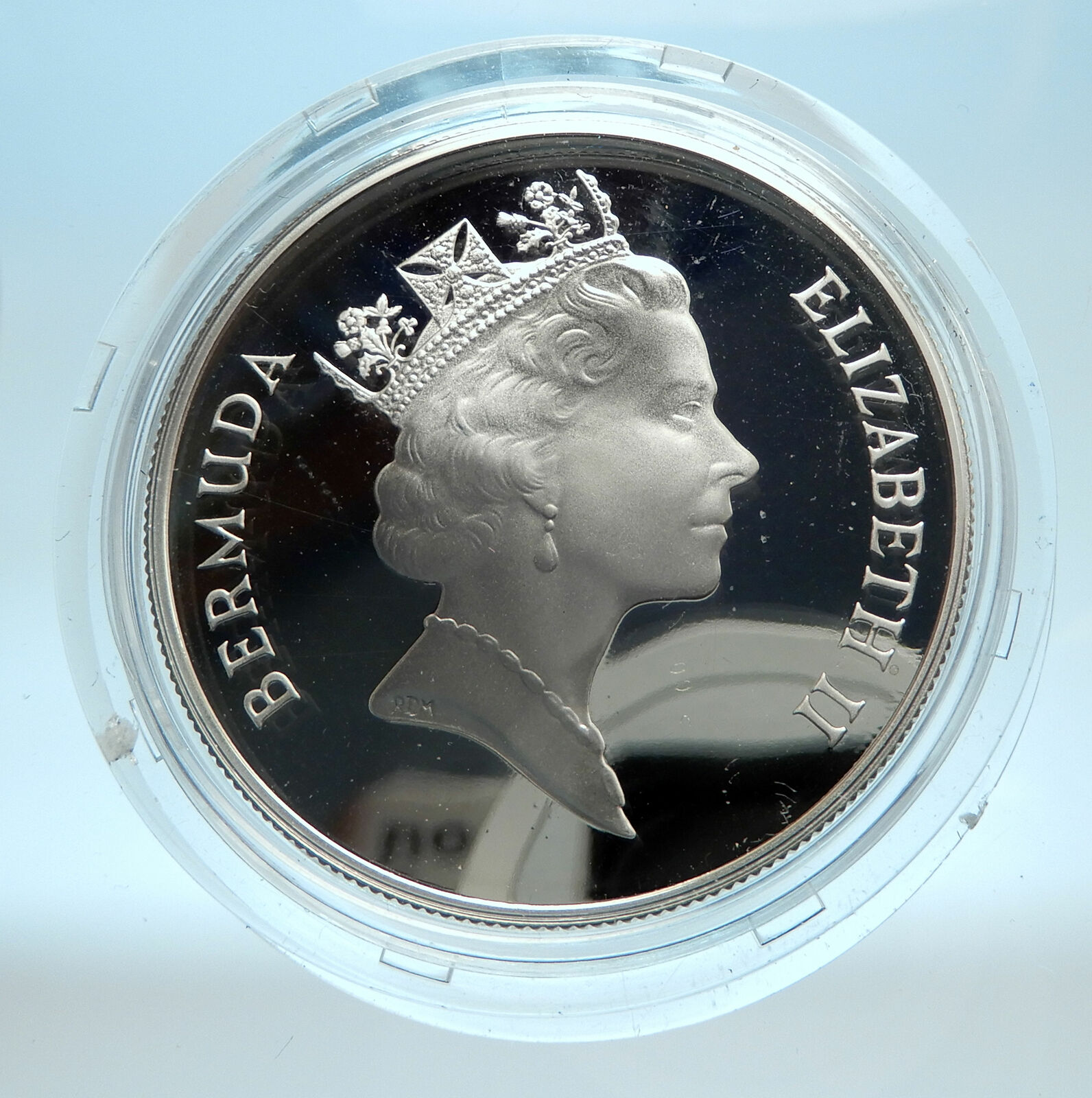 1988 Bermuda UK Elizabeth II Rail Car of Train Palm Silver 1 Dollar Coin i77544