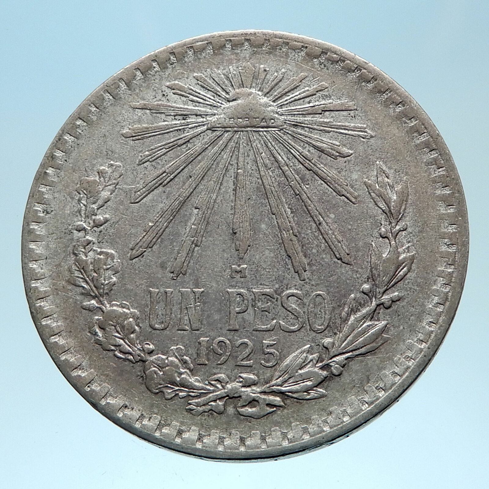 1925 M MEXICO Large Eagle Liberty Cap Mexican Antique Silver 1 Peso Coin i77817