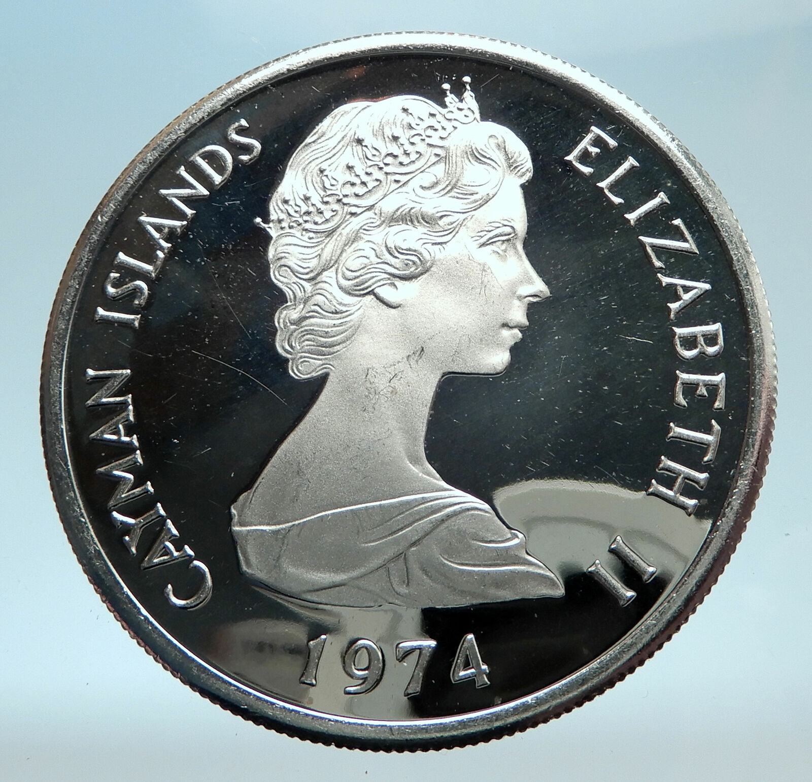 1974 CAYMAN ISLANDS 4.2cm Proof Silver $5 Coin w UK Queen Elizabeth II i78266