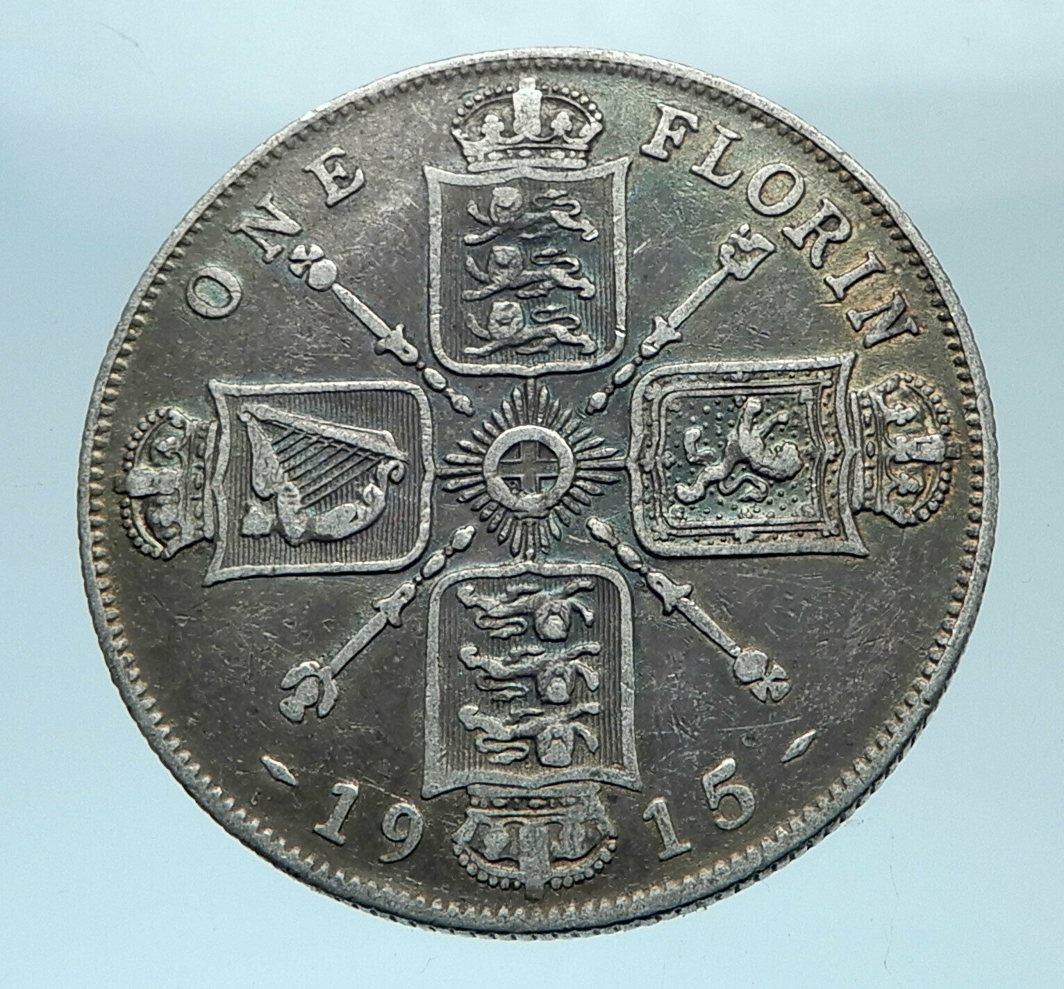 1915 United Kingdom Great Britain GEORGE V Silver Florin 2 Shillings Coin i78158