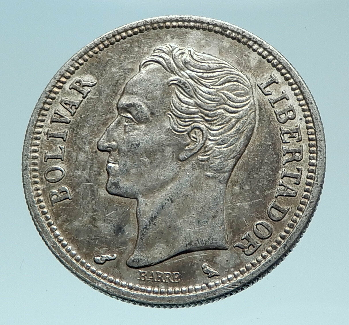 1960 Freemason President Simon Bolivar VENEZUELA Founder Silver 1B Coin i78621