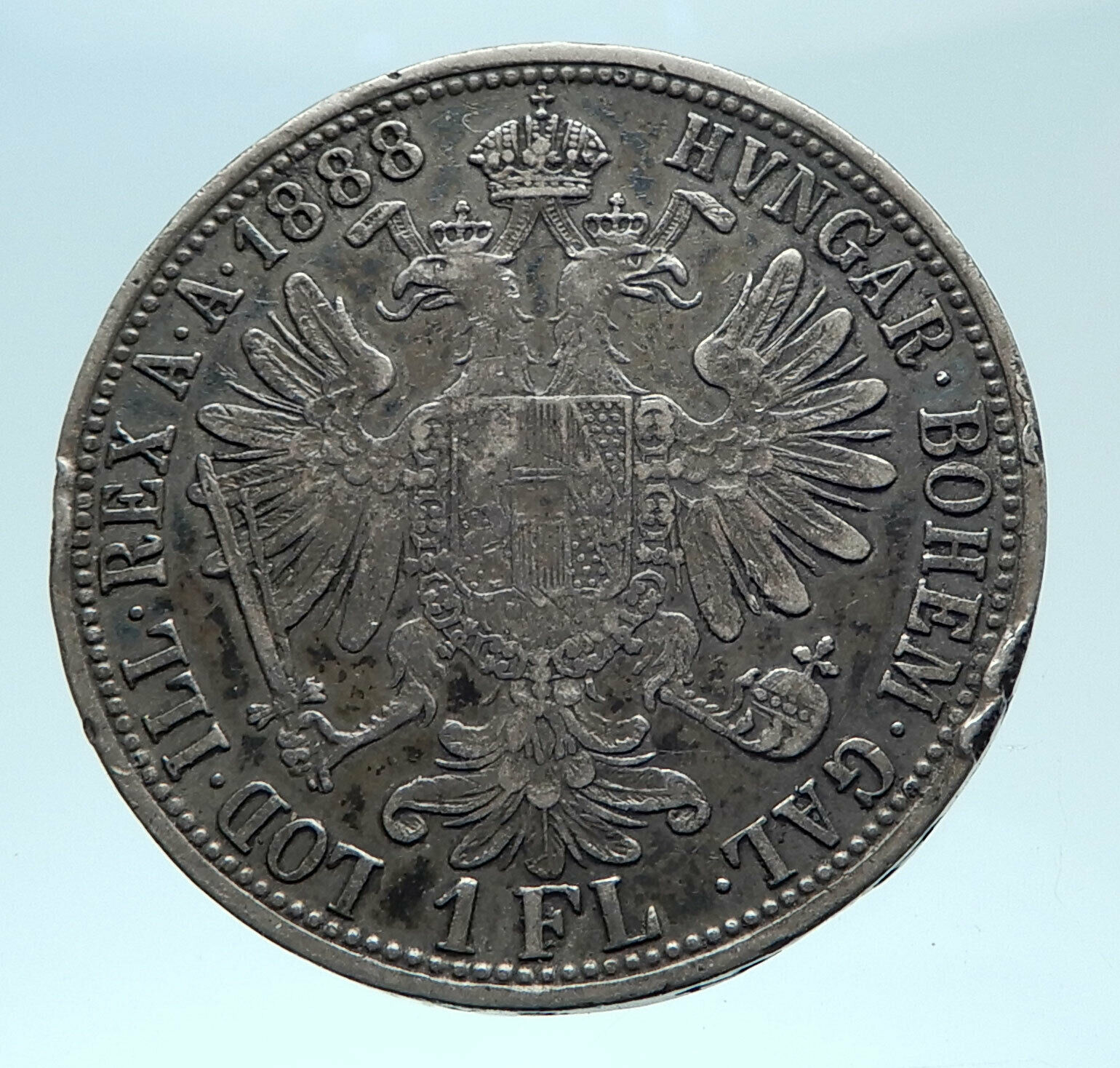 1888 AUSTRIA w King FRANZ JOSEPH I Antique Genuine Silver 1 Florin Coin i78347