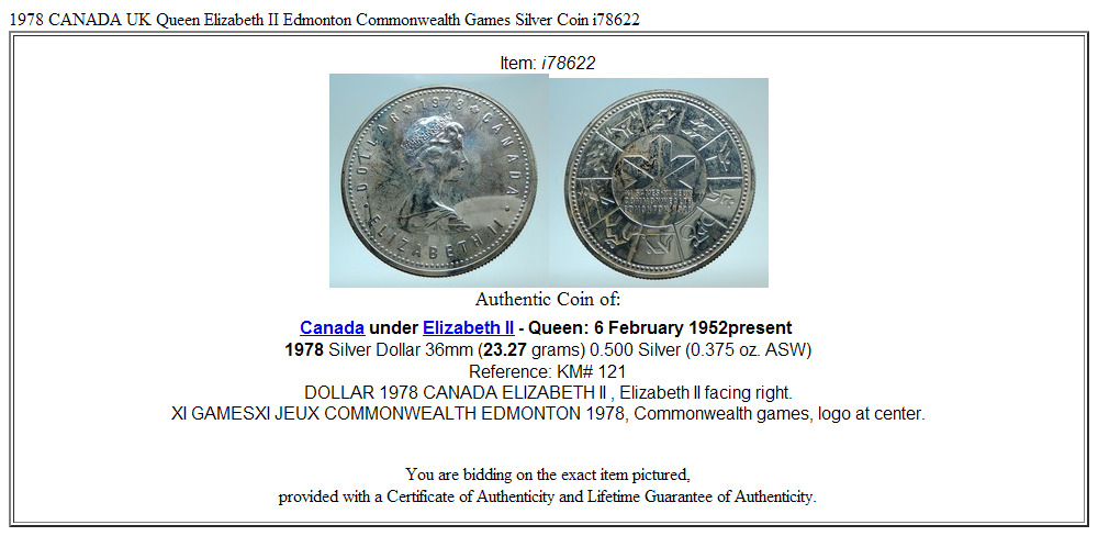 1978 CANADA UK Queen Elizabeth II Edmonton Commonwealth Games Silver Coin i78622