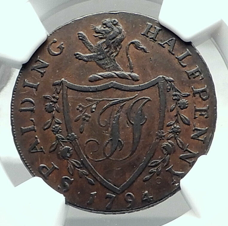 1794 ENGLAND Lincolnshire CONDER TOKEN 1/2 Penny Coin w BRITANNIA NGC i79201