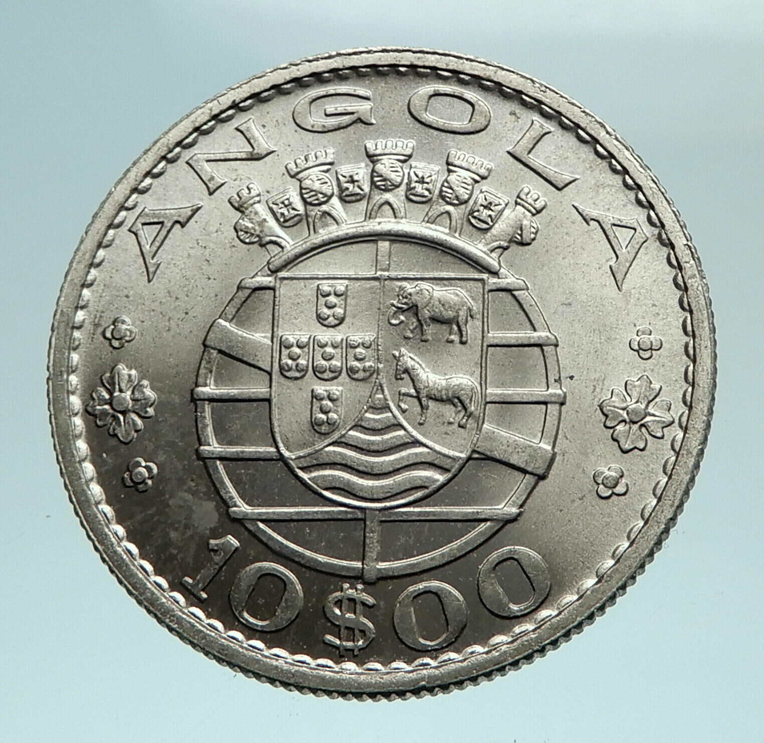 1969 ANGOLA under PORTUGAL Five Crowns Antique Genuine 10 Escudos Coin i79479