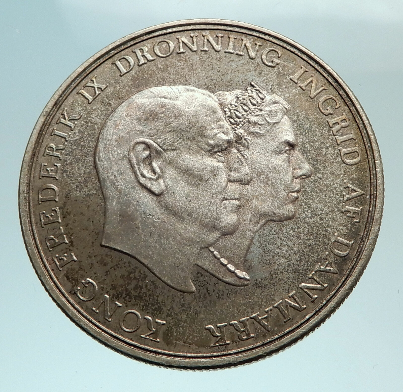 1960 DENMARK King Frederick IX & Queen Ingrid Silver WEDDING ANNIVER Coin i79801