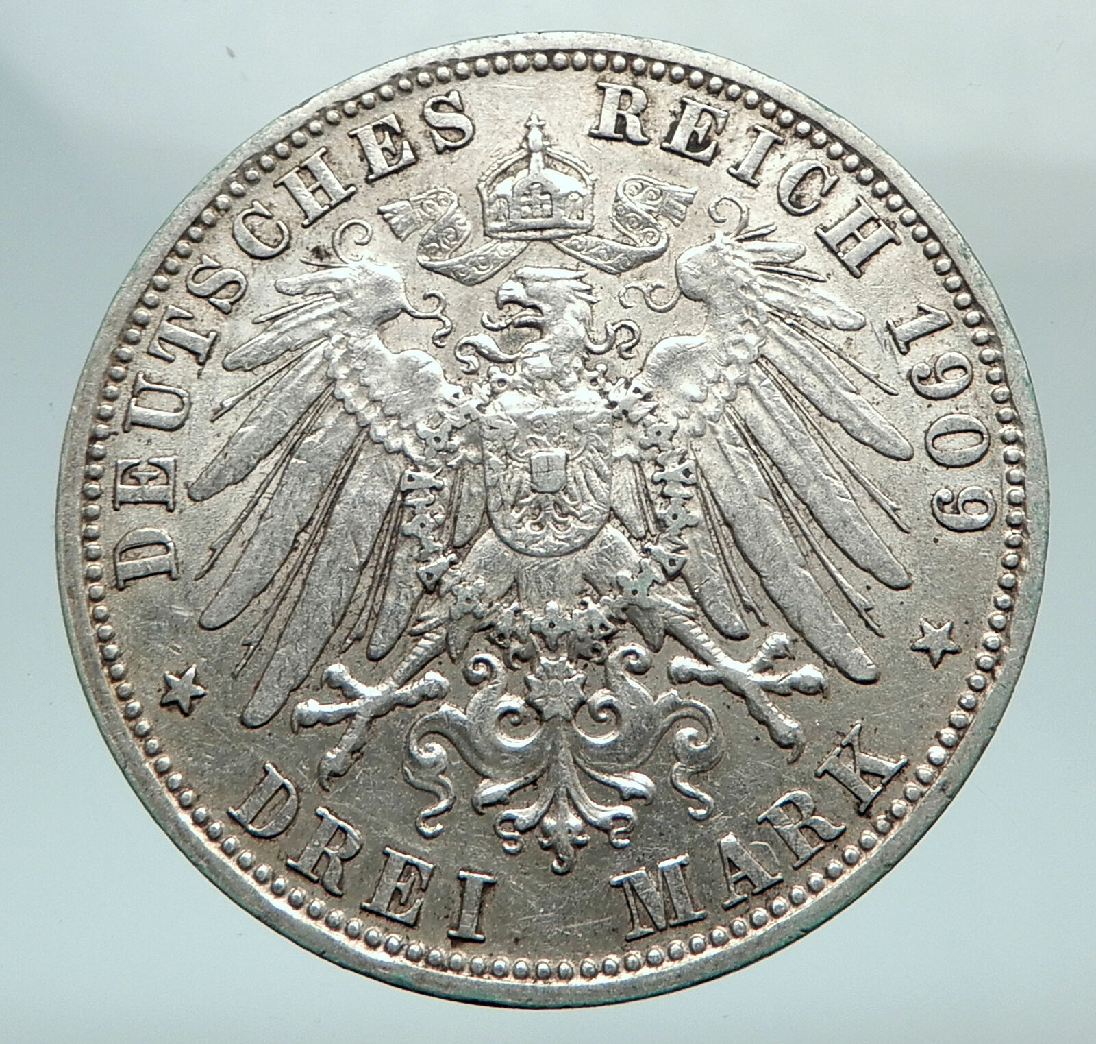 1909 GERMANY German States BAVARIA King OTTO Silver 3 Mark Coin w EAGLE i80320