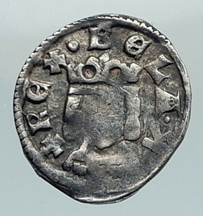 1250 HUNGARY Medieval SILVER Coin of BELA IV with JEWISH HEBREW LETTER i80421