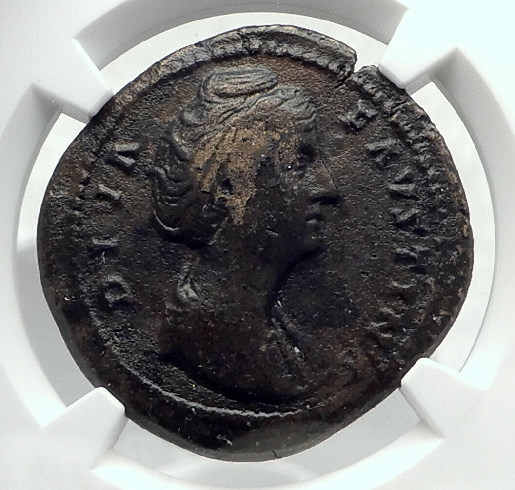 Diva FAUSTINA I Senior Ancient 146AD SESTERTIUS Roman Coin CYBELE NGC i80512