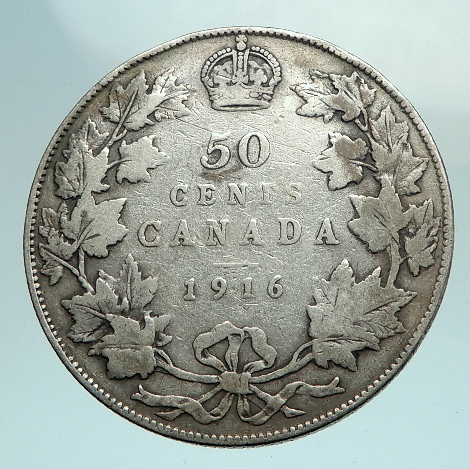 1916 CANADA UK King George V Genuine Antique SILVER 50 CENTS Coin i79485